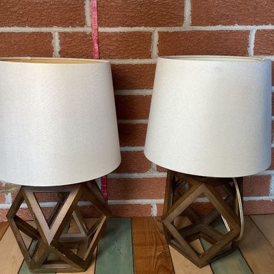Pair of Modern Geometric Wood Table Lamps