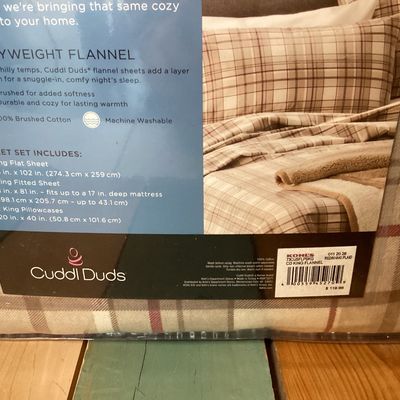 Cuddl Duds King Heavyweight Flannel Sheet Set - Red/Khaki Plaid