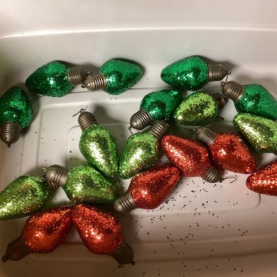 Vintage Glitter Christmas Light Bulb Ornaments - Lot of 16
