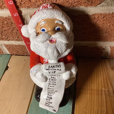Vintage Hand-Painted Ceramic Santa Claus Figurine with List (1982)
