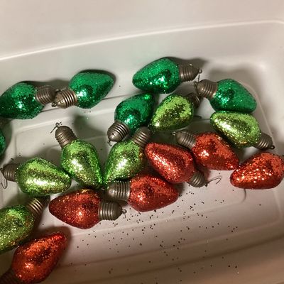 Vintage Glitter Christmas Light Bulb Ornaments - Lot of 16