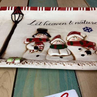 Carpentree "Let Heaven & Nature Sing" Ceramic Snowman Platter