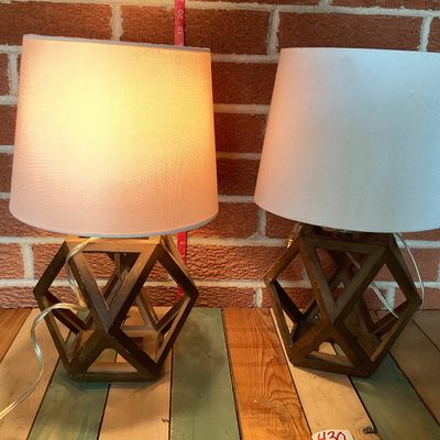 Pair of Modern Geometric Wood Table Lamps