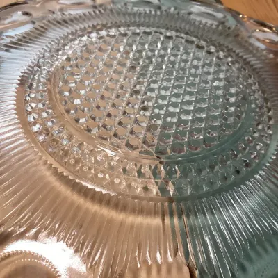 Vintage Clear Pressed Glass Platter with Gold Trim