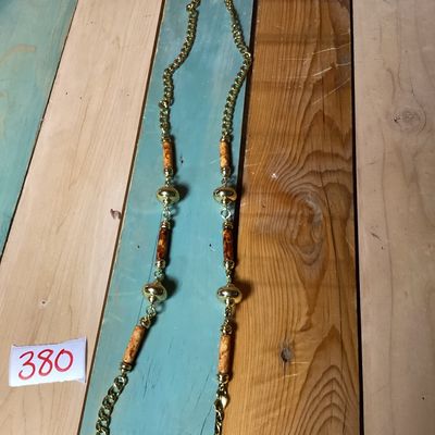 Vintage Gold-Tone Chain Necklace with Faux Stone Cylinders