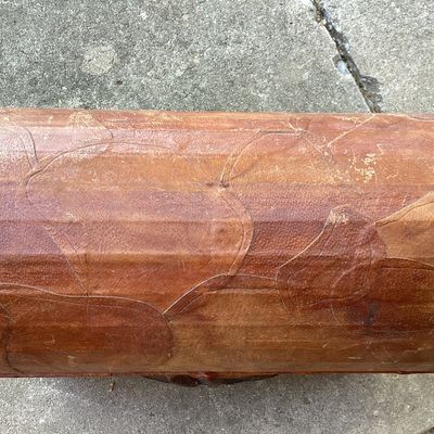Vintage Tooled Leather Sun Motif Wooden Trunk