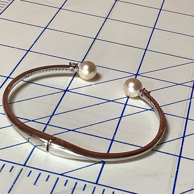 Danori Silver-Tone Faux Pearl & Crystal Hinged Cuff Bracelet