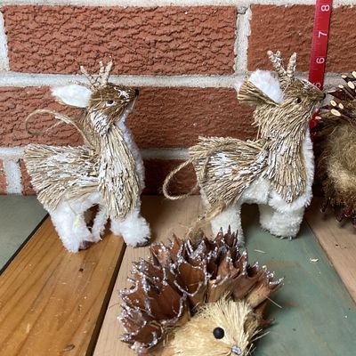 Assorted Sisal and Burlap Woodland Animal Christmas Ornaments - Set of 7