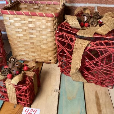 Longaberger Basket and Red Twig Christmas Gift Box Decor Set