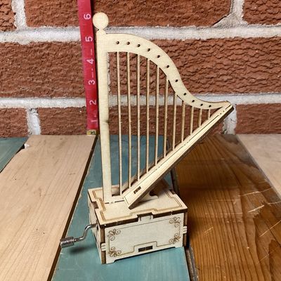 Laser-Cut Wooden Harp Music Box