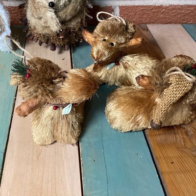 Assorted Sisal and Burlap Woodland Animal Christmas Ornaments - Set of 7