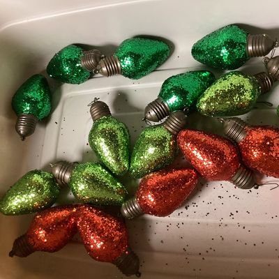 Vintage Glitter Christmas Light Bulb Ornaments - Lot of 16