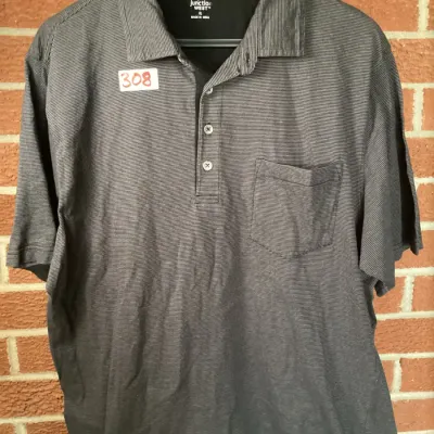 2 Junction West Men’s XL Short Sleeve Striped Polo Shirts Blue & Black/Gray Chest Pockets