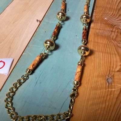 Vintage Gold-Tone Chain Necklace with Faux Stone Cylinders