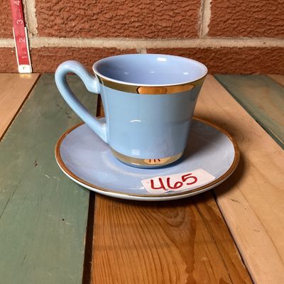 DaySpring Light Blue Ceramic Teacup and Saucer Set with Gold Trim