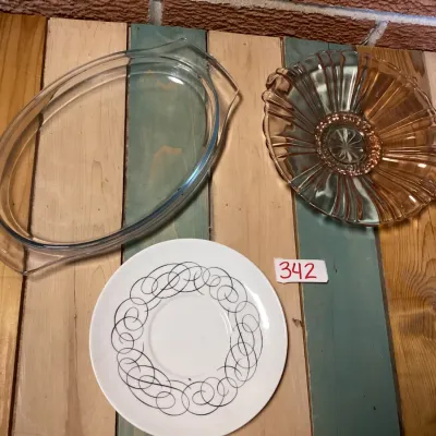 Vintage Glassware & China Lot: Raymond Loewy, Pink Depression Glass, Marinex