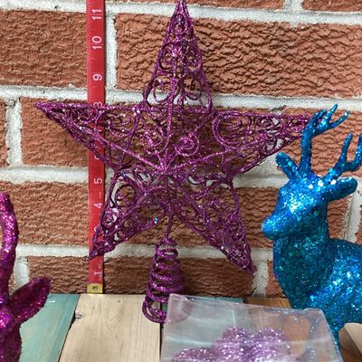 Glittery Christmas Decor Set - Reindeer, Star Tree Topper & Ornaments
