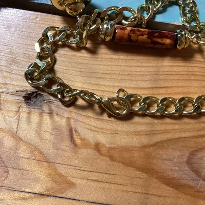Vintage Gold-Tone Chain Necklace with Faux Stone Cylinders