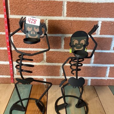 PartyLite Metal Dancing Skeleton Tealight Candle Holders - Pair