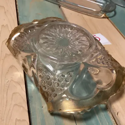 Vintage Pressed Glass Butter Dish and Gold-Rimmed Candy Bowl