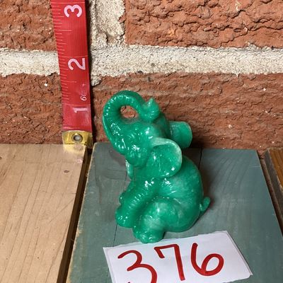 Carved Green Faux-Jade Resin Elephant Figurine