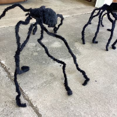 Pair of Giant Fuzzy Black Halloween Spiders