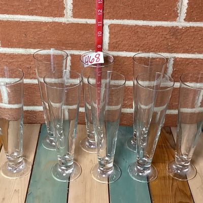 Vintage Footed Pilsner Beer Glasses - Set of 8