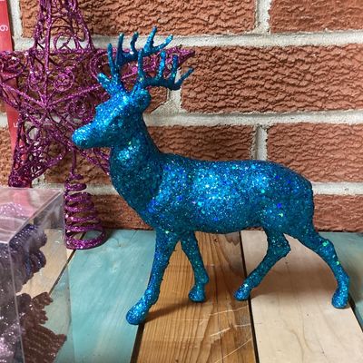 Glittery Christmas Decor Set - Reindeer, Star Tree Topper & Ornaments