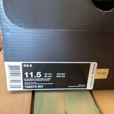 Nike KD 8 Basketball Shoes - Black/Dark Grey (Size 11.5)