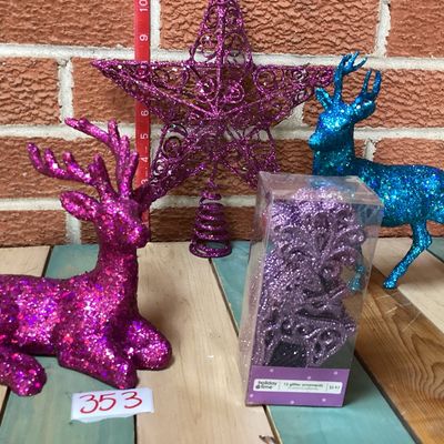 Glittery Christmas Decor Set - Reindeer, Star Tree Topper & Ornaments