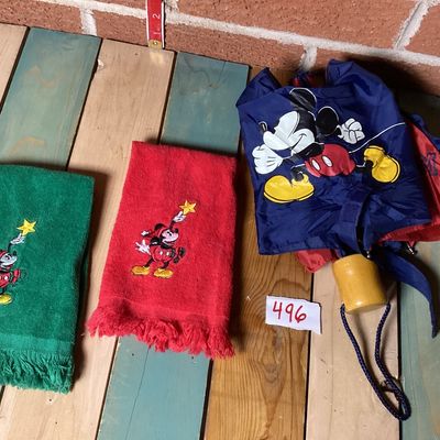 Vintage Disney Mickey Mouse Umbrella & Hand Towels Set