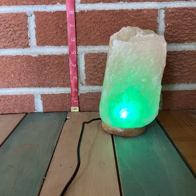Color-Changing USB Himalayan Salt Lamp on Wooden Base