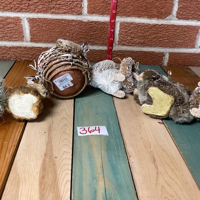 Rustic Sisal Squirrel and Snowman Holiday Ornaments - Set of 5