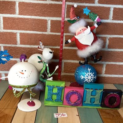 Pier 1 Christmas Tabletop Decor - Santa, Snowman, Reindeer & Ho Ho Ho Sign