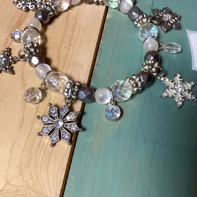 Beaded Snowflake Charm Stretch Bracelet