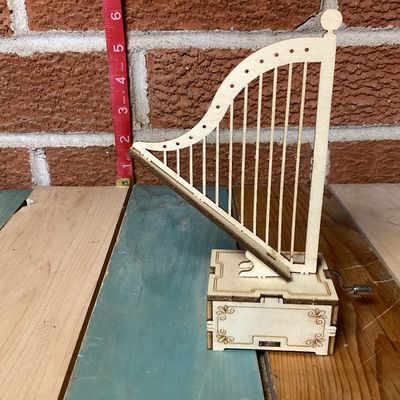 Laser-Cut Wooden Harp Music Box