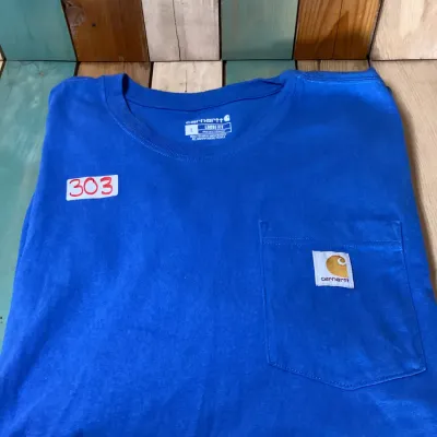 Carhartt Men’s Large Loose Fit Blue Short Sleeve Workwear Pocket T-Shirt Logo Tee