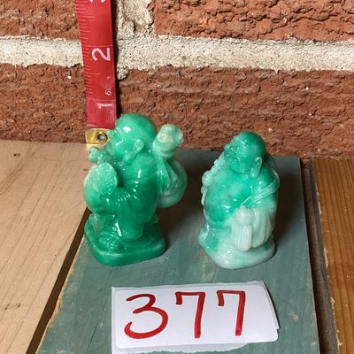Pair of Faux Jade Laughing Buddha Figurines