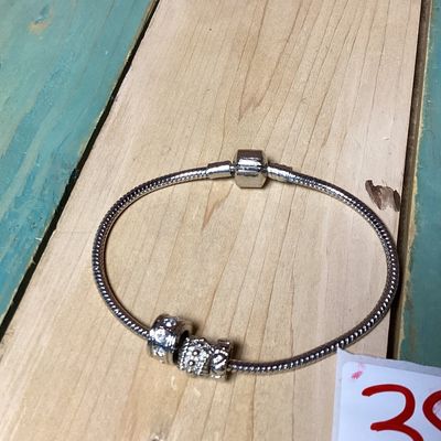 Silver-Tone Snake Chain Charm Bracelet with Three Charms