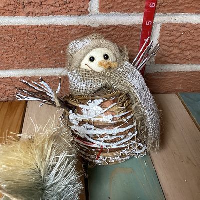 Rustic Sisal Squirrel and Snowman Holiday Ornaments - Set of 5
