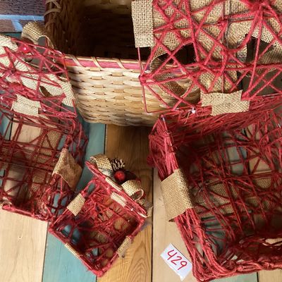 Longaberger Basket and Red Twig Christmas Gift Box Decor Set