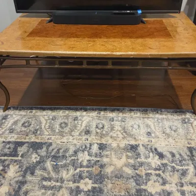 Stone Coffee Table W/Metal Legs & Decorative Rug