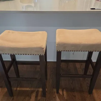 Pair Of Beige Wood Counter Stools