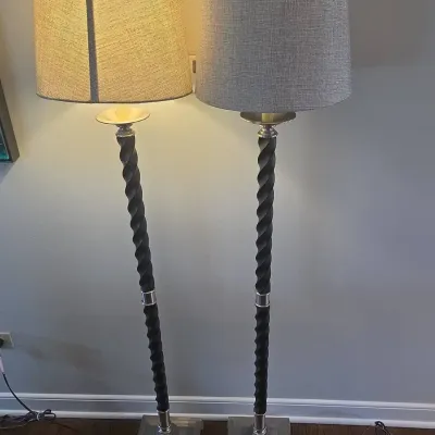 Pair Of Tall Gray Spindle Floor Lamps