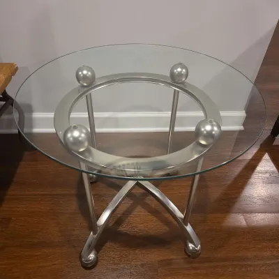 Modern Glass-topped Metal Side Table W/Wheels