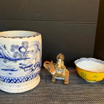 Asian Planter, Bowl & Elephant