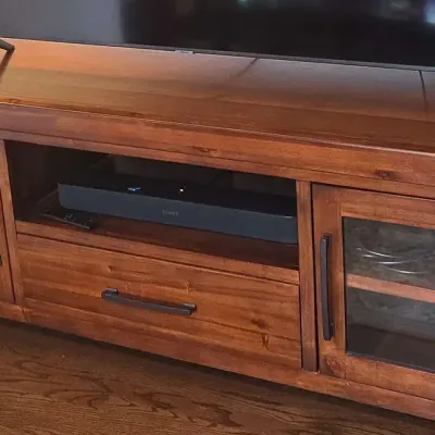 Wood TV Stand W/ Glass-faced Cabinets