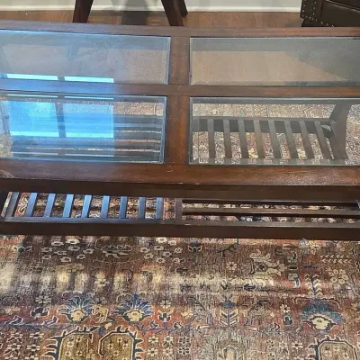 Glass-faced Wood Coffee Table & Decorative Rug