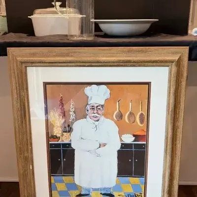 Framed Chef Print & 3 Pieces Of Large Serveware 