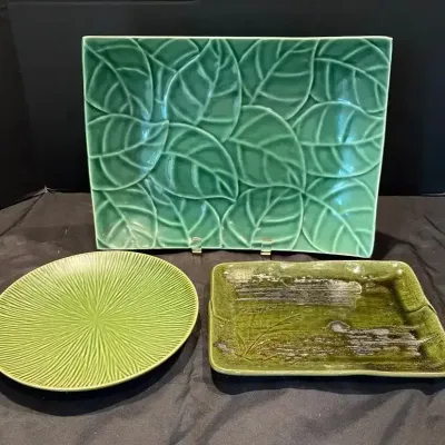 3 Decorative Green Ceramic Serving Pieces